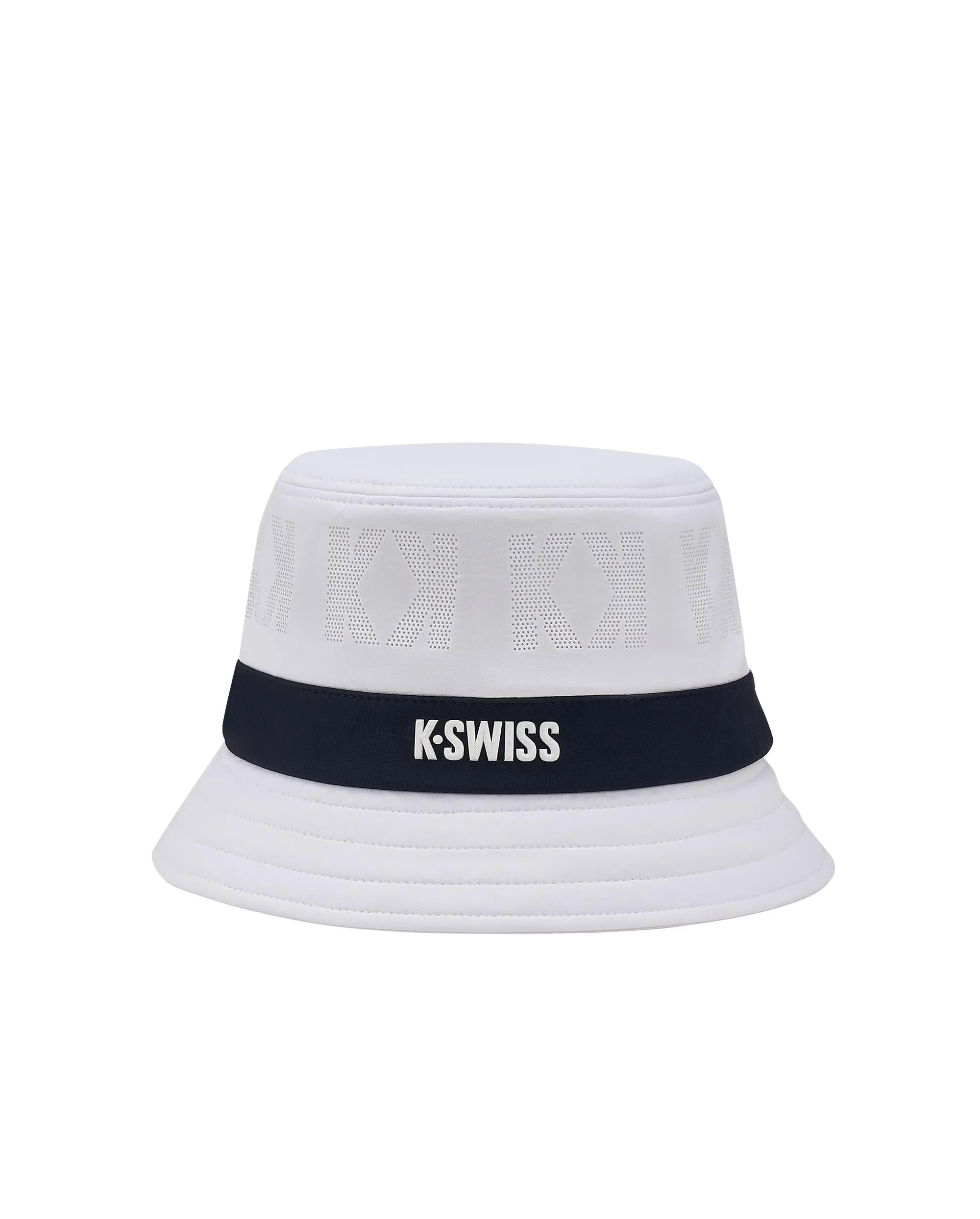 C3410-101 | K-SWISS LOGO STRIPED BUCKET HAT | WHITE/WHITE