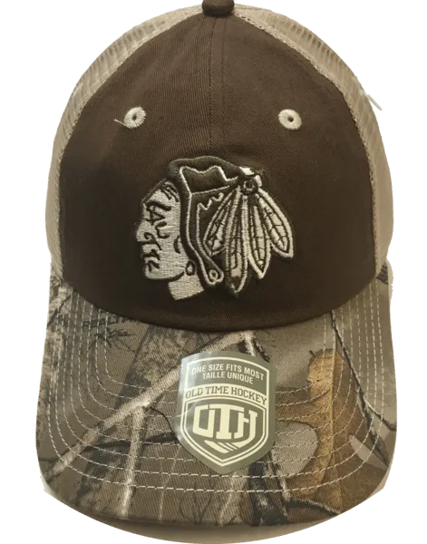Chicago Blackhawks Ash Camouflage Adjustable Hat By Old Time Hockey