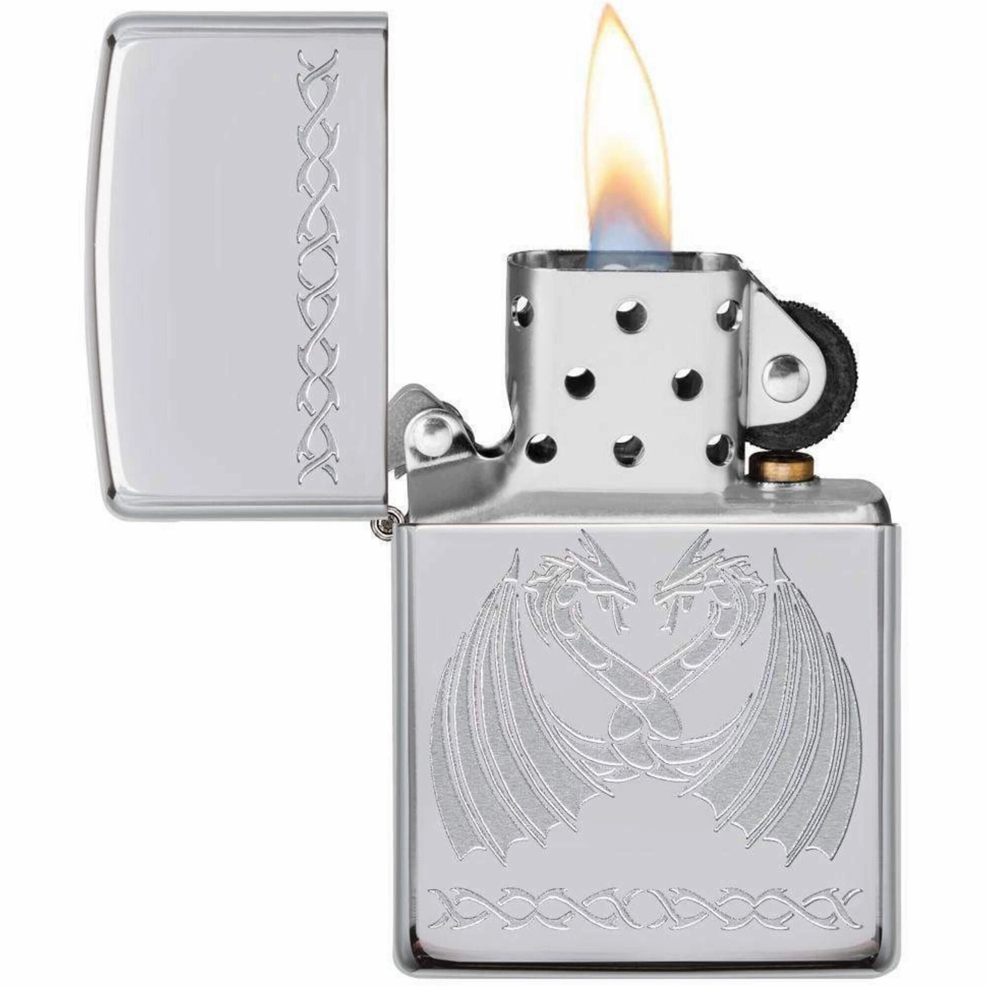 Zippo Windproof Lighter - Dancing Dragons Refillable Chrome Finish Metal | 29988